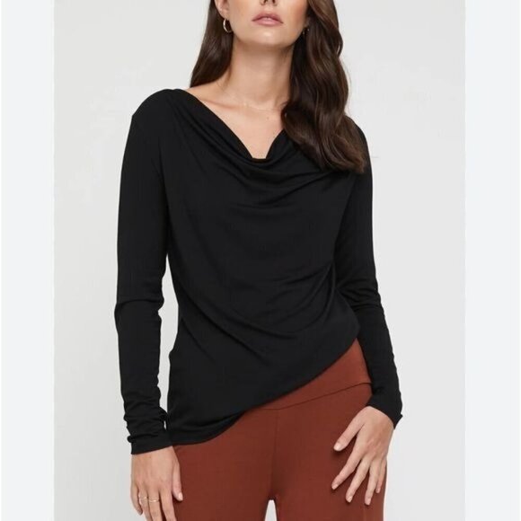 t tahari black long sleeves draped top Size medium - Picture 1 of 8